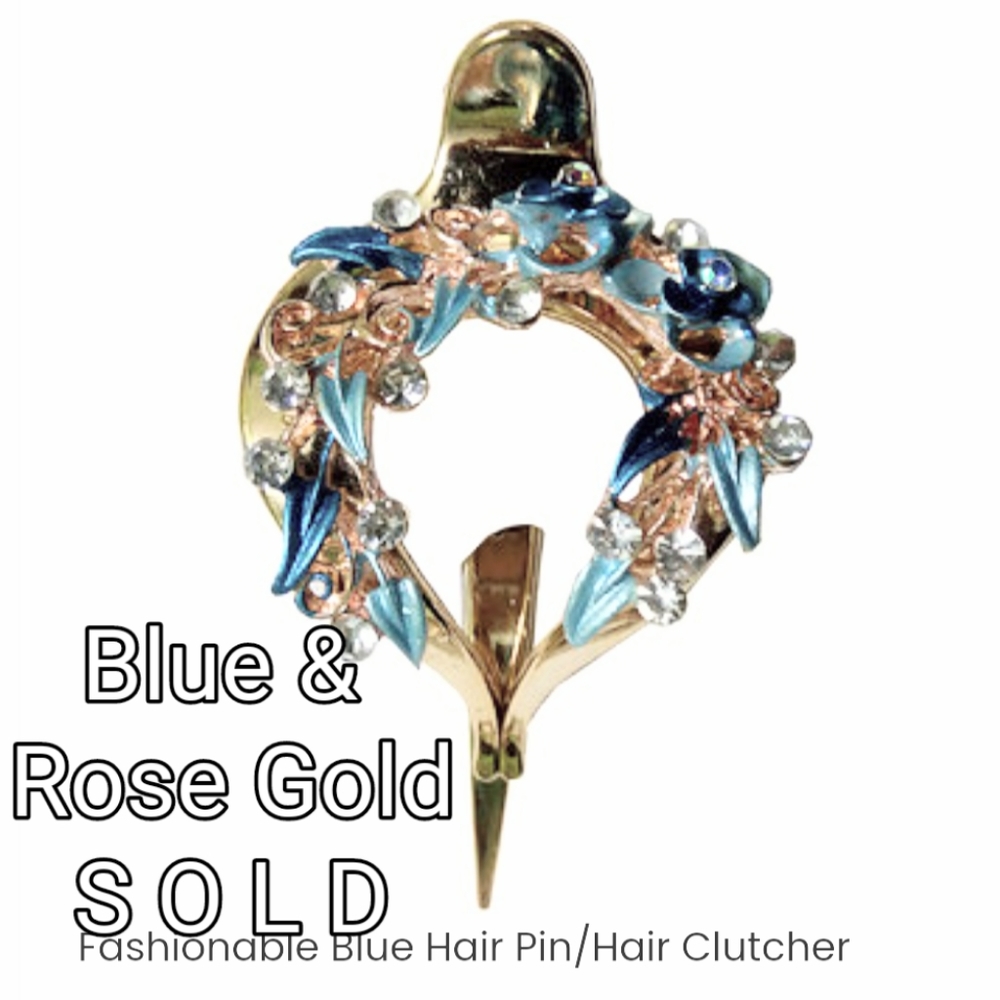 Hair Barrette Blue Beaded Alligator Clip - Picture 7 of 9